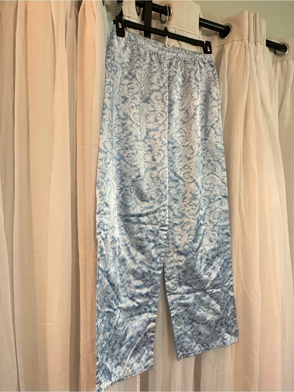 Light Blue Paisley Satin Sleep Pants